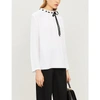 SANDRO VELVET NECK-TIE CREPE TOP