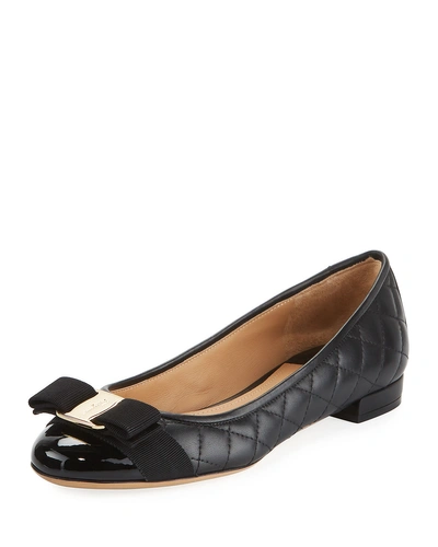 FERRAGAMO VARINA QUILTED BOW BALLET FLATS,PROD143880004