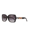 BURBERRY GRADIENT CHECK-TEMPLE SQUARE SUNGLASSES, BLACK,PROD130680087