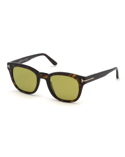 Tom Ford Men's Eugenio Square Plastic Sunglasses In Brown Pattern