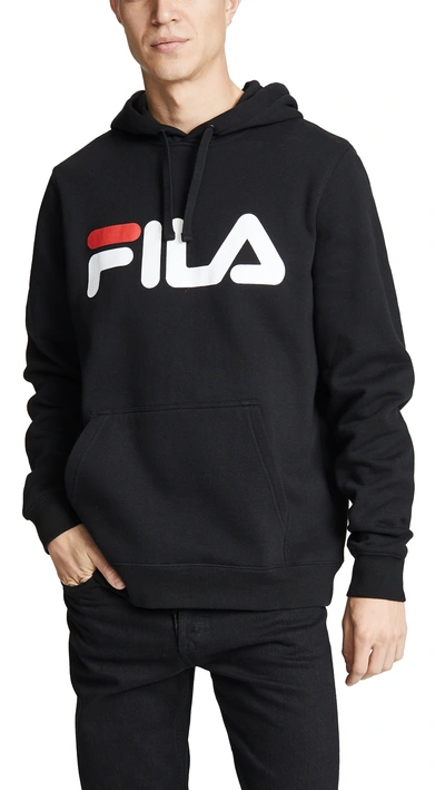 Fila Logo Print Hoodie In Black