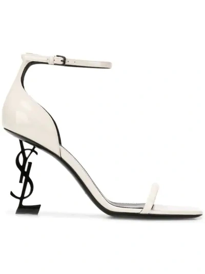 Saint Laurent Opyum Patent-leather Sandals In White