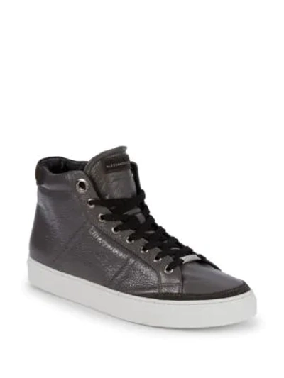 Alessandro Dell'acqua Logo Leather High-top Sneakers In Grey