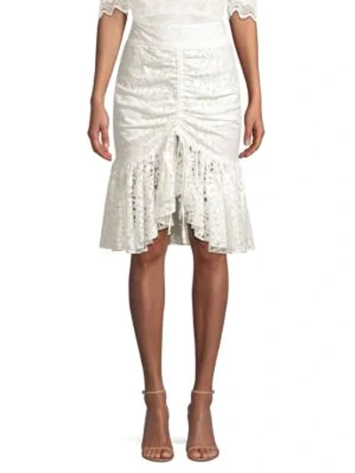Milly Brittany Gathered Floral Lace Skirt In White