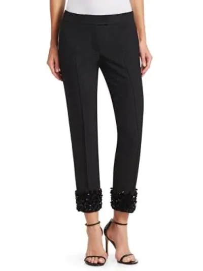 Akris Punto Frankie Straight-leg Cropped Punto Trousers With Sequin Cuffs In Black