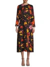 RIXO LONDON Lisa Floral Silk A-Line Midi Dress