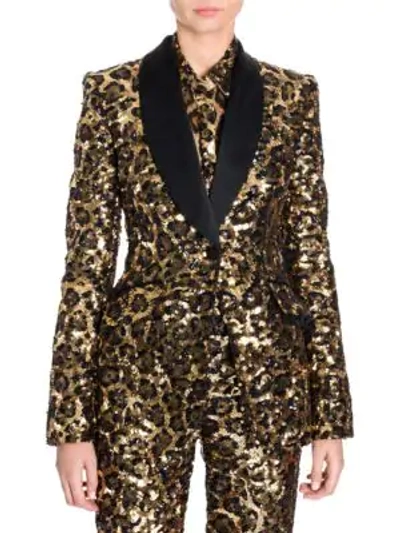 Dolce & Gabbana Sequined Leopard-print Single-breasted Blazer In Multi-colored