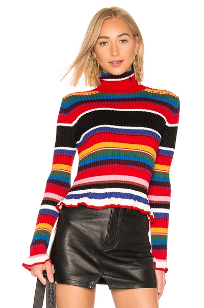 Msgm Striped Ribbed Wool-blend Turtleneck Sweater In Multico