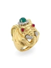 DAVID WEBB Kingdom 18K Yellow Gold, Platinum, Emerald, Diamond & Ruby Elephant Ring