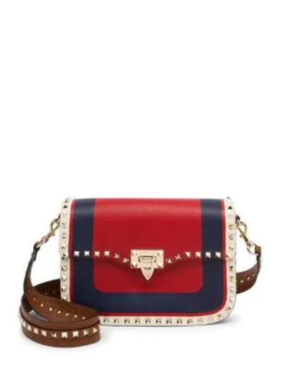 Valentino Garavani Rockstud Colorblock Leather Shoulder Bag In Red