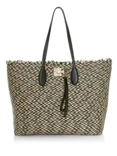 Ferragamo The Studio Medium Tote Bag In White/black/gold