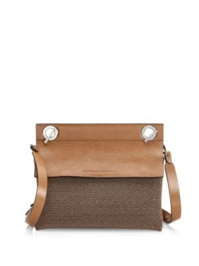 Brunello Cucinelli Monili & Leather Double Pocket Clutch In Tan