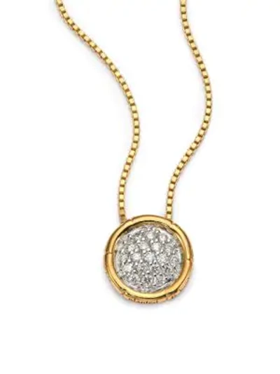 John Hardy Bamboo Diamond & 18k Yellow Gold Small Round Pendant Necklace