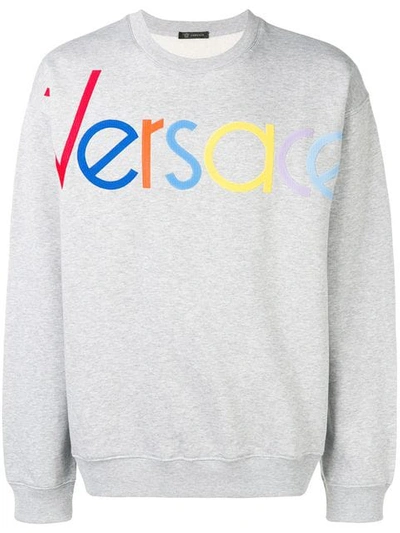 Versace Multicolor Logo Applique Sweatshirt In Grey