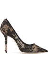 JIMMY CHOO LOVE 100 SWISS-DOT TULLE AND CORDED LACE PUMPS