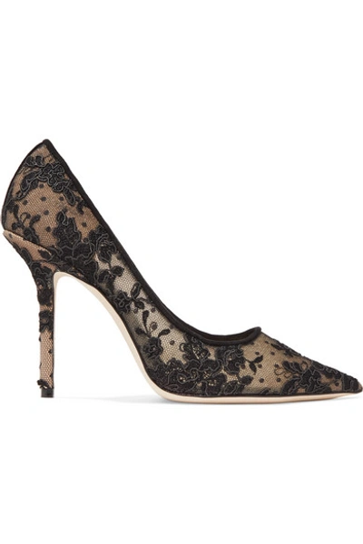 Jimmy Choo Love 100 Swiss-dot Tulle And Corded Lace Pumps In Black