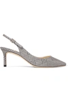 JIMMY CHOO ERIN 65 GLITTERED PRINCE OF WALES CHECKED LEATHER SLINGBACK PUMPS
