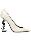 Saint Laurent White & Black Patent Opyum Heels In Neutrals