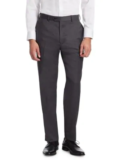 Emporio Armani Basic Flat-front Wool Trousers In Gray