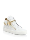 GIUSEPPE ZANOTTI Goldtone Chain Mid-Top Leather Sneakers