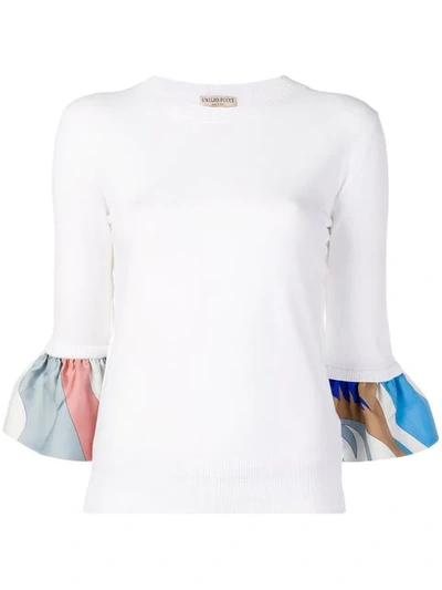 Emilio Pucci Contrast Cuff Wool-silk Jumper In White