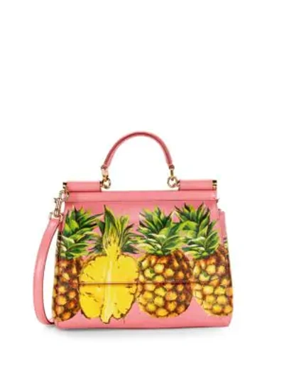 Dolce & Gabbana Pineapple Print Leather Top Handle Bag In Multi