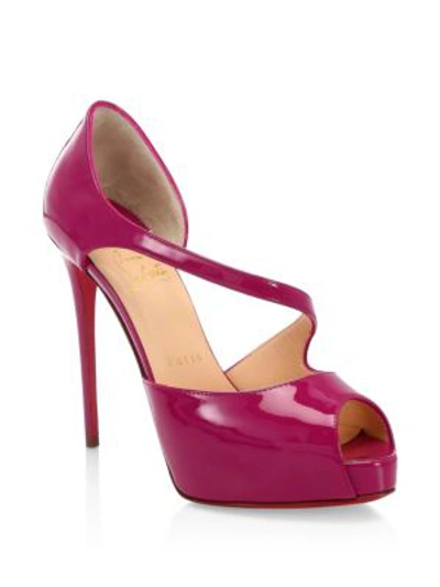 Christian Louboutin Catchy Two 120 Patent Leather Peep Toe Pumps In Magenta