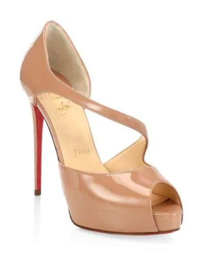 Christian Louboutin Catchy Two 120 Patent Leather Peep Toe Pumps In Nude