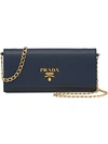 PRADA PRADA LEATHER SHOULDER BAG - BLUE