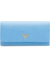 Prada Logo Plaque Continental Wallet In Blue