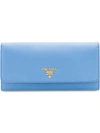 Prada Logo Plaque Continental Wallet In Blue