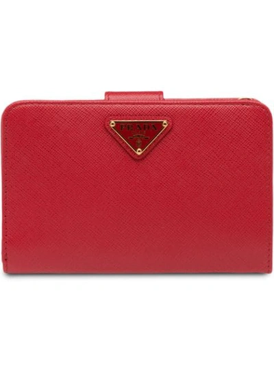 Prada Medium Saffiano Leather Wallet In Red