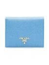 PRADA PRADA LOGO PLAQUE SMALL WALLET - BLUE