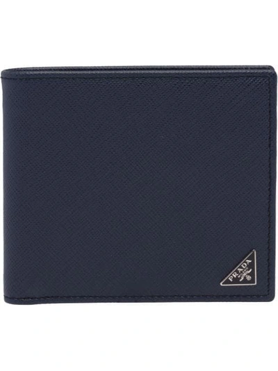 Prada Saffiano Bi-fold Wallet In Blue
