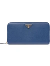 Prada Logo-plaque Zip-around Wallet In Blue