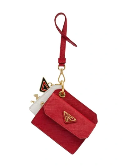 Prada Saffiano Leather Keychain Trick With Charm - 红色 In Red