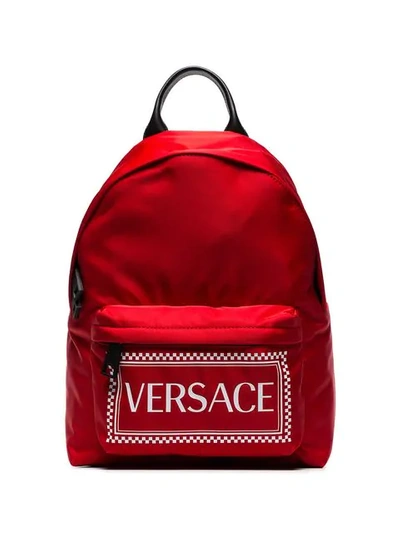 Versace Logo Nylon Backpack - Red