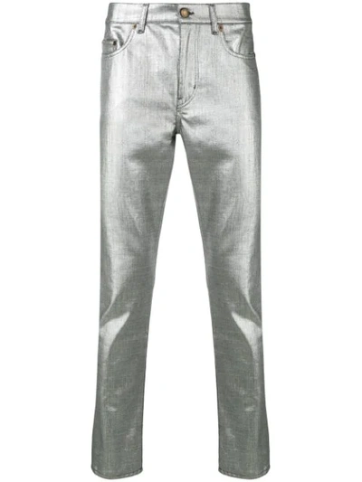 Saint Laurent Metallic Silver Slim Fit Jeans