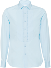 Prada Slim Stretch Cotton Poplin Shirt In Blue