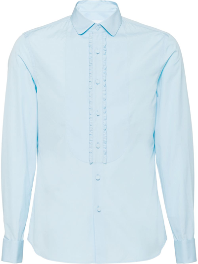 Prada Slim Stretch Cotton Poplin Shirt In Blue