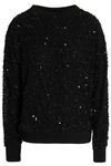 ALICE AND OLIVIA ALICE + OLIVIA WOMAN HELEN SEQUINED STRETCH-KNIT SWEATSHIRT BLACK,3074457345618613882