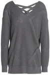 TART COLLECTIONS TART COLLECTIONS WOMAN CROSS-BACK POINTELLE-TRIMMED COTTON SWEATER DARK GRAY,3074457345618612966