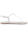 Prada Silver Laminated Thong Sandals In Argento