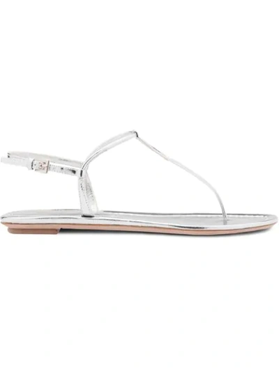 Prada Silver Laminated Thong Sandals