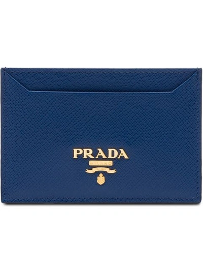 Prada Logo Plaque Card Holder In Bluette