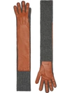 BURBERRY BURBERRY CASHMERE AND LAMBSKIN LONGLINE GLOVES - BROWN