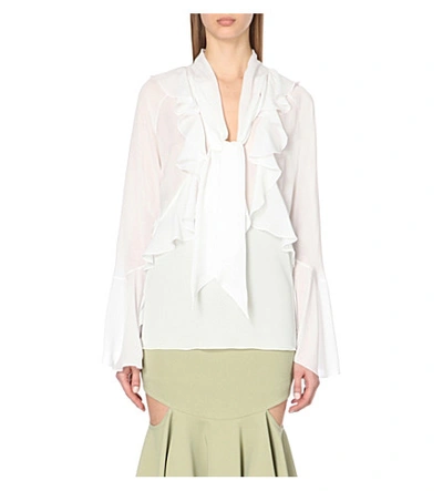 Givenchy Ruffled Faux Pearl-embellished Silk-chiffon Blouse In White