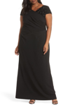 ADRIANNA PAPELL BEADED SHOULDER RUCHED GOWN,AP1E204415