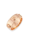 Tory Burch Gold Tone Raised Serif T Logo Ring In Rose Gold