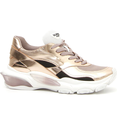 Valentino Garavani Bounce Metallic Leather/nylon Lace-up Sneakers In Gold